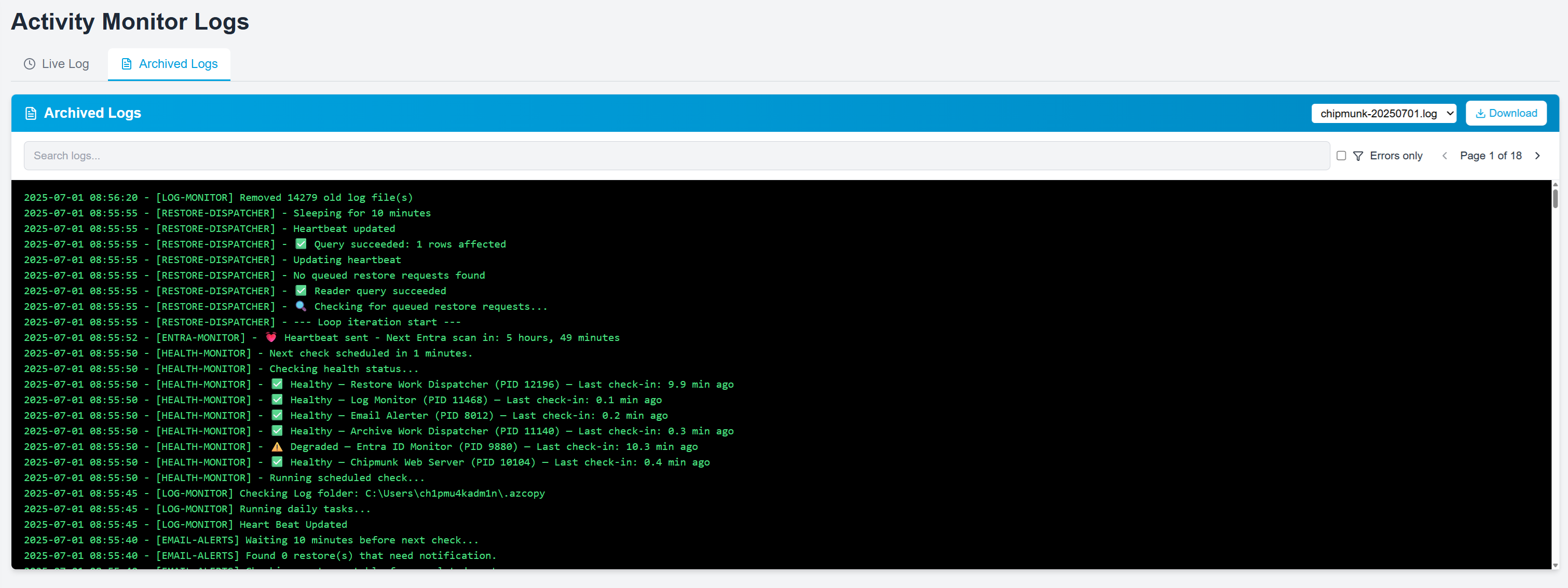 Archived Log View