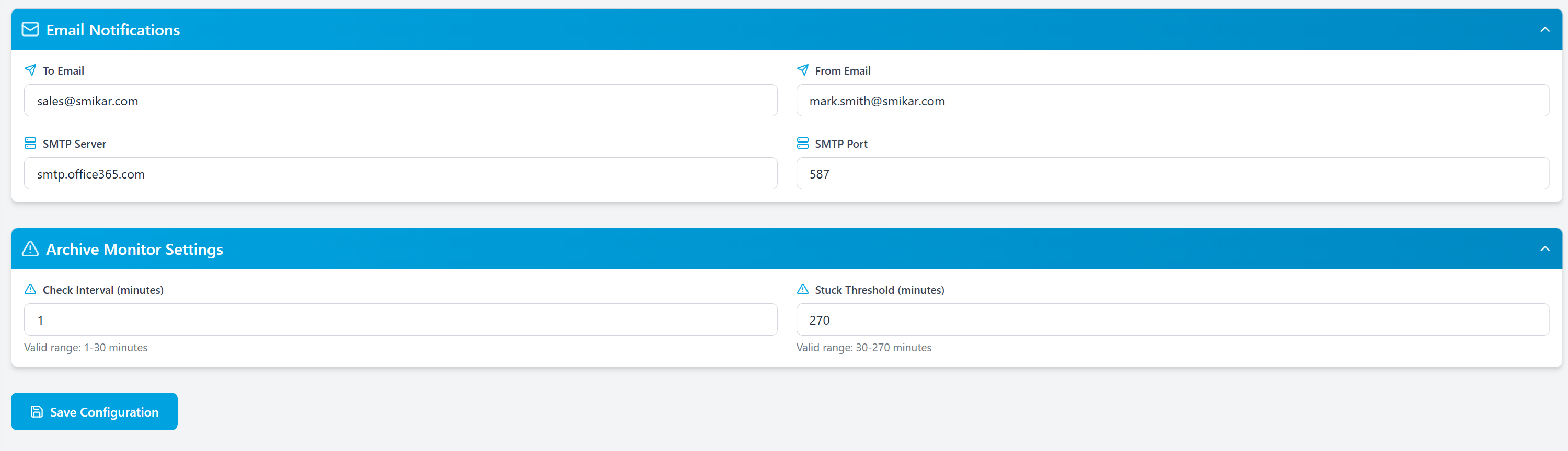 System Config - Email & Monitor Settings