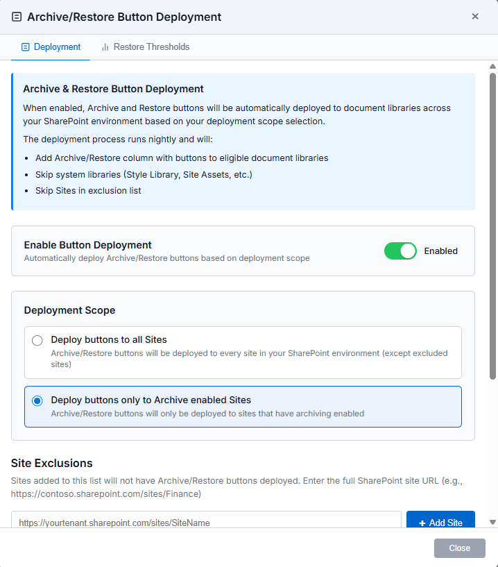 Squirrel archive restore button deployment