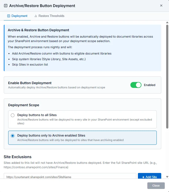 Squirrel archive restore button deployment