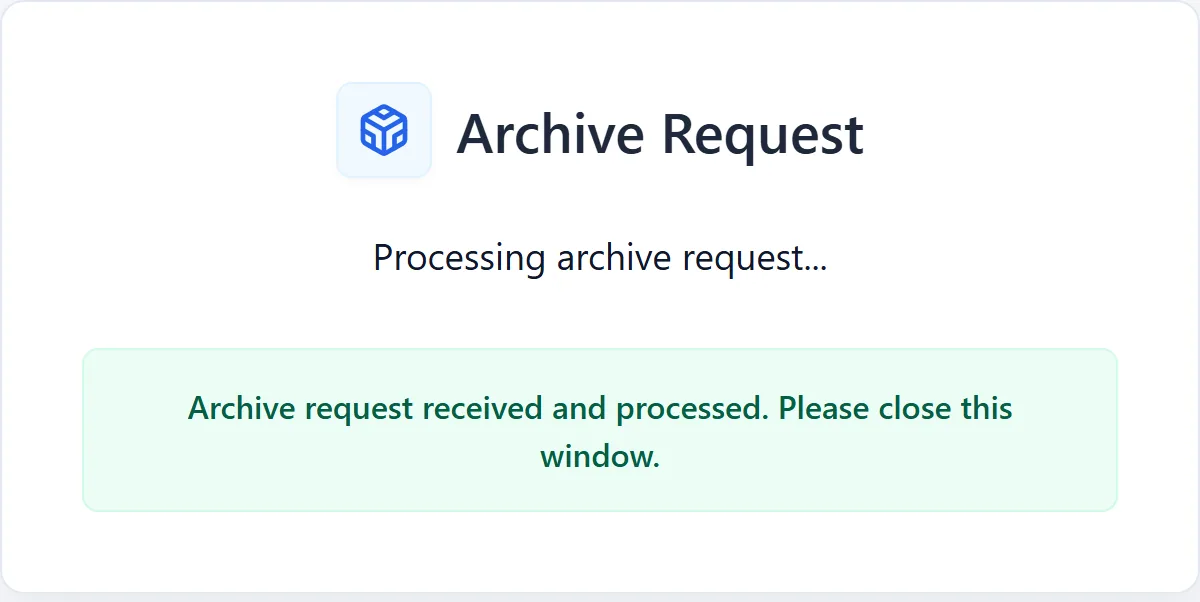 The end-user archive request page reached from a stub link in SharePoint