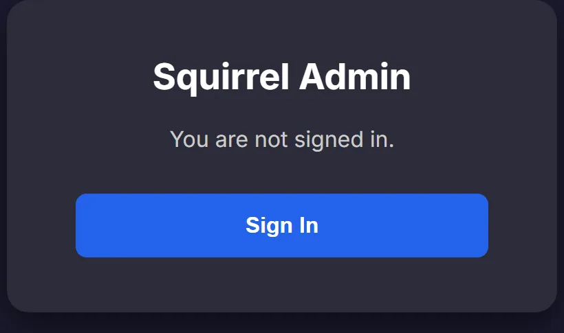 The Squirrel Admin sign-in screen