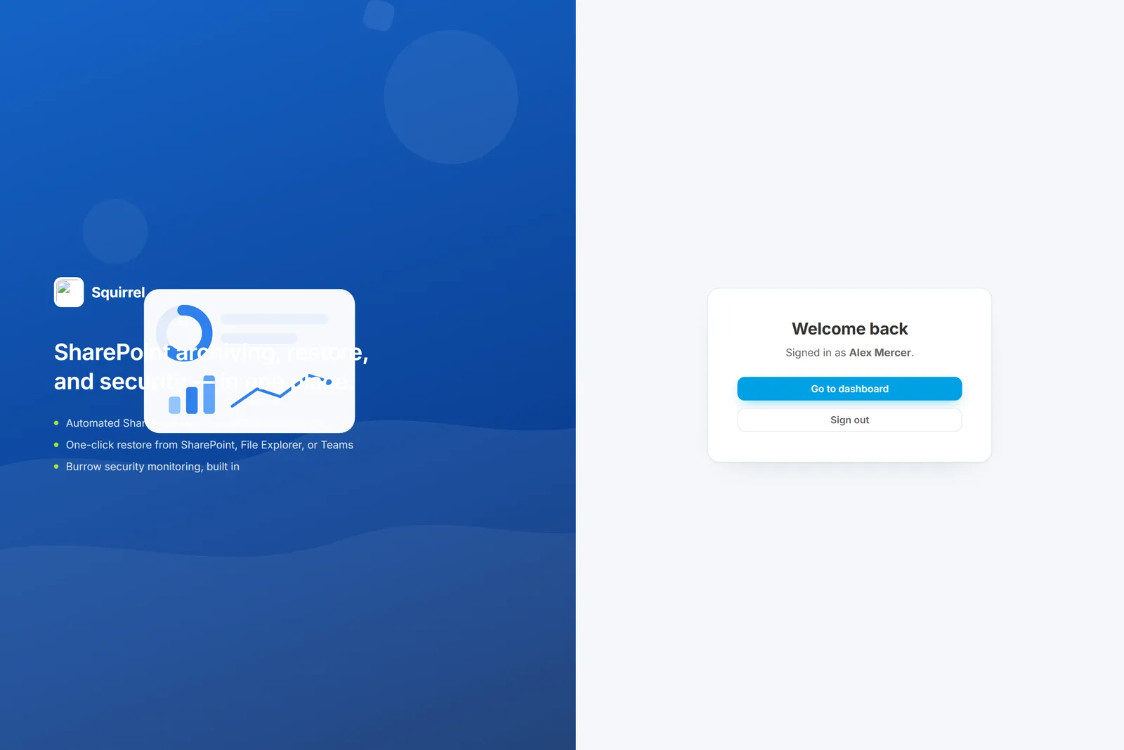 The Squirrel Admin sign-in screen