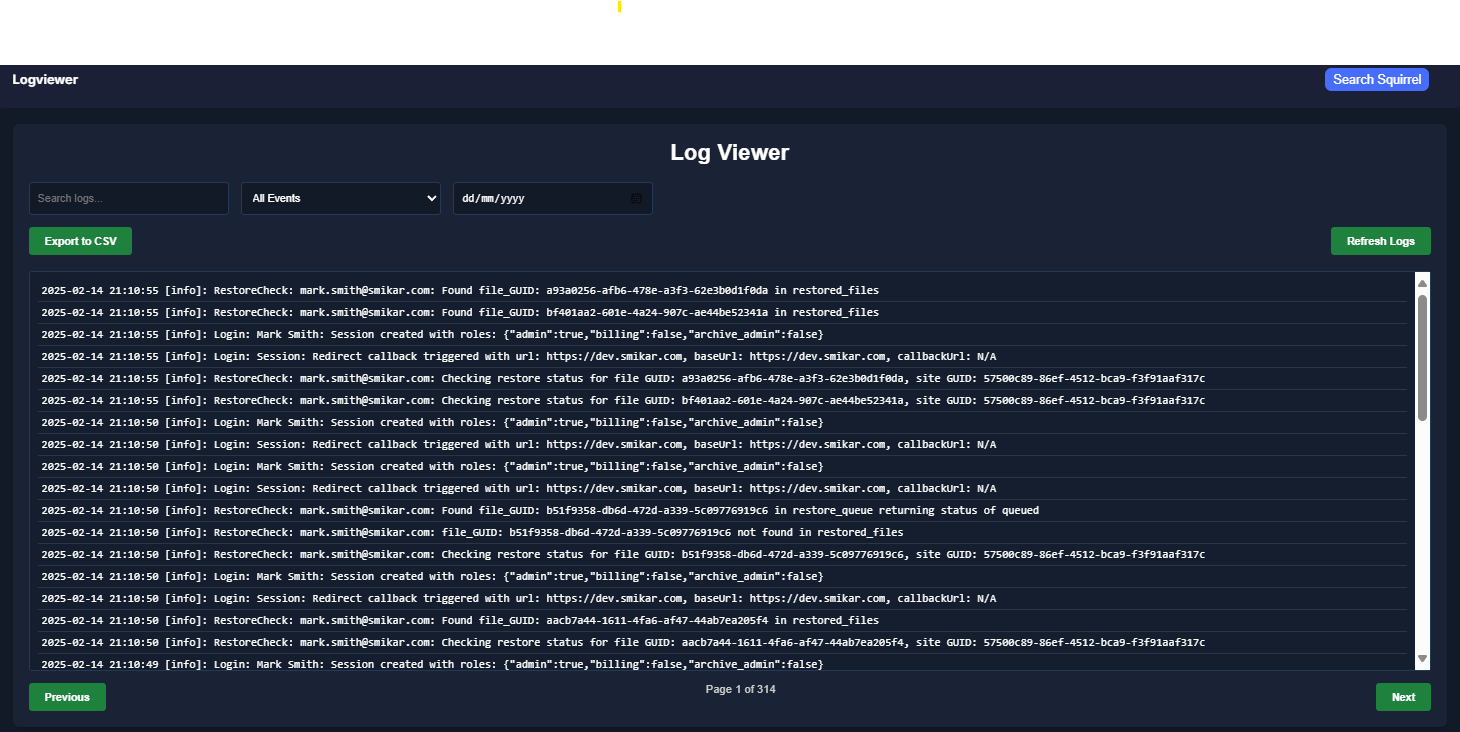 Squirrel log viewer