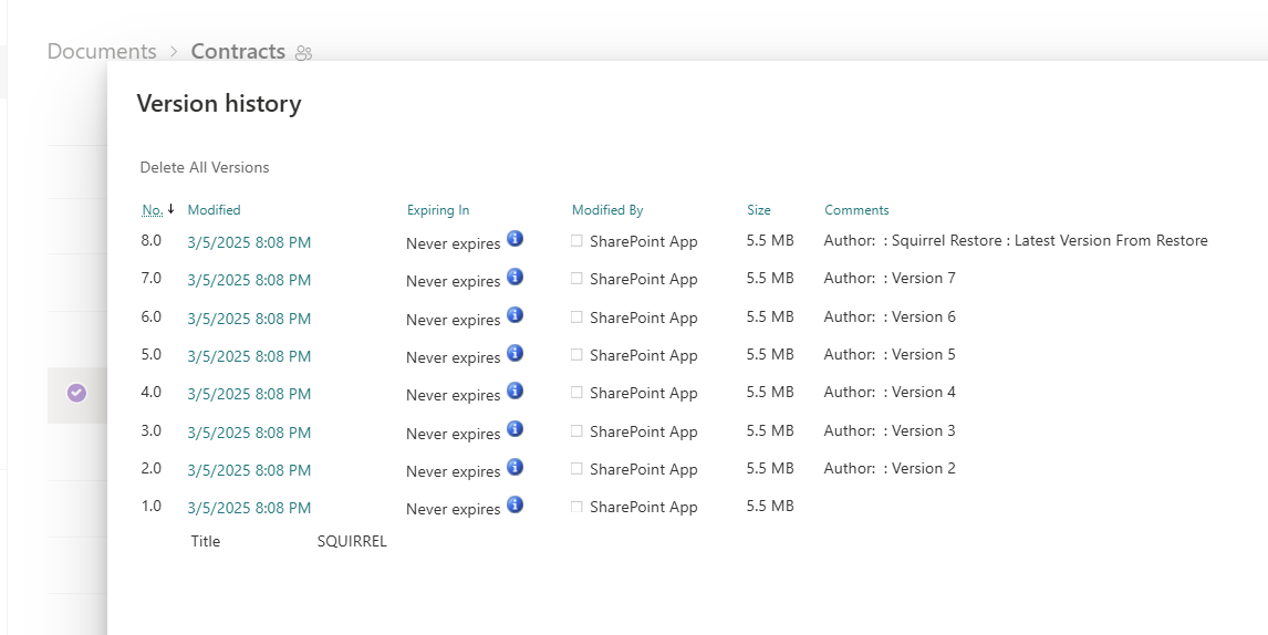 Squirrel version history